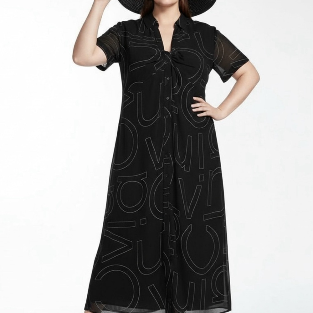 Calvin Klein Black Logo Print Button-Front Maxi Dress